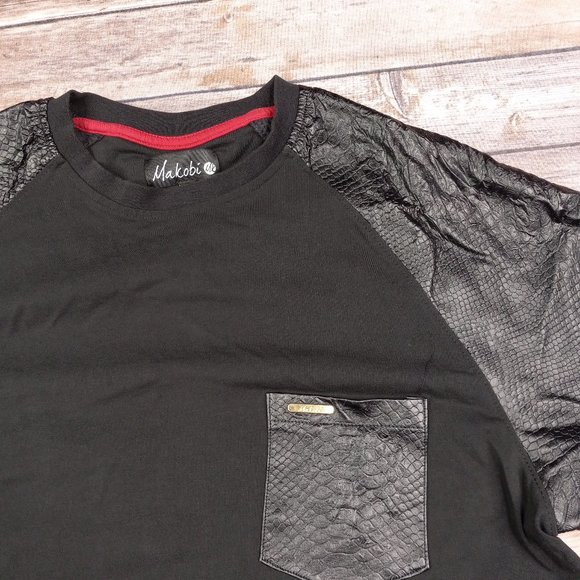 Makobi Other - Makobi 2XL Black T Shirt Faux Leather Snakeskin Raglan Sleeves Pocket